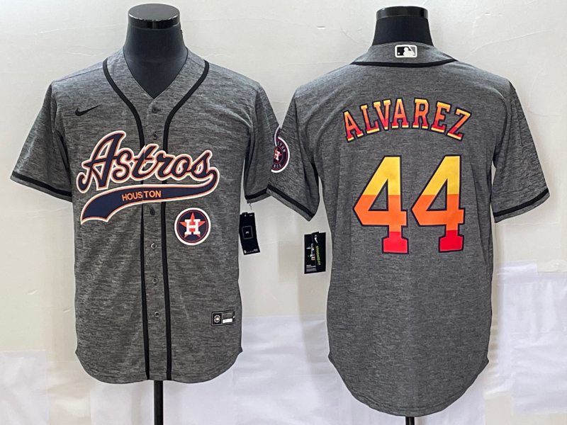 Men's Houston Astros #44 Yordan Alvarez Gray With Patch Cool Base Stitched Baseball Jersey